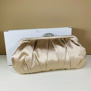 Nina Champagne Satin Evening Clutch bag with Sparkling Rhinestone Closure